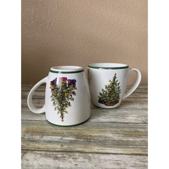 Set of 2 Christopher Radko Holiday Celebrations Christmas Tree Mugs 12 oz - Picture 1 of 10